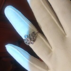Vintage Silver 3 Center Gems, Marcasite Woman's Size 6 Ring